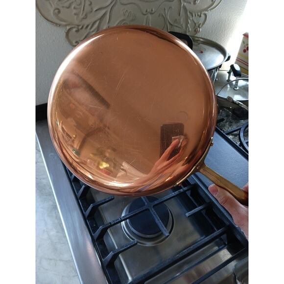 Copral Copper Skillet 10 1/4 Long Brass Handle Portugal Gourmet Cottagecore Farm - Picture 11 of 16